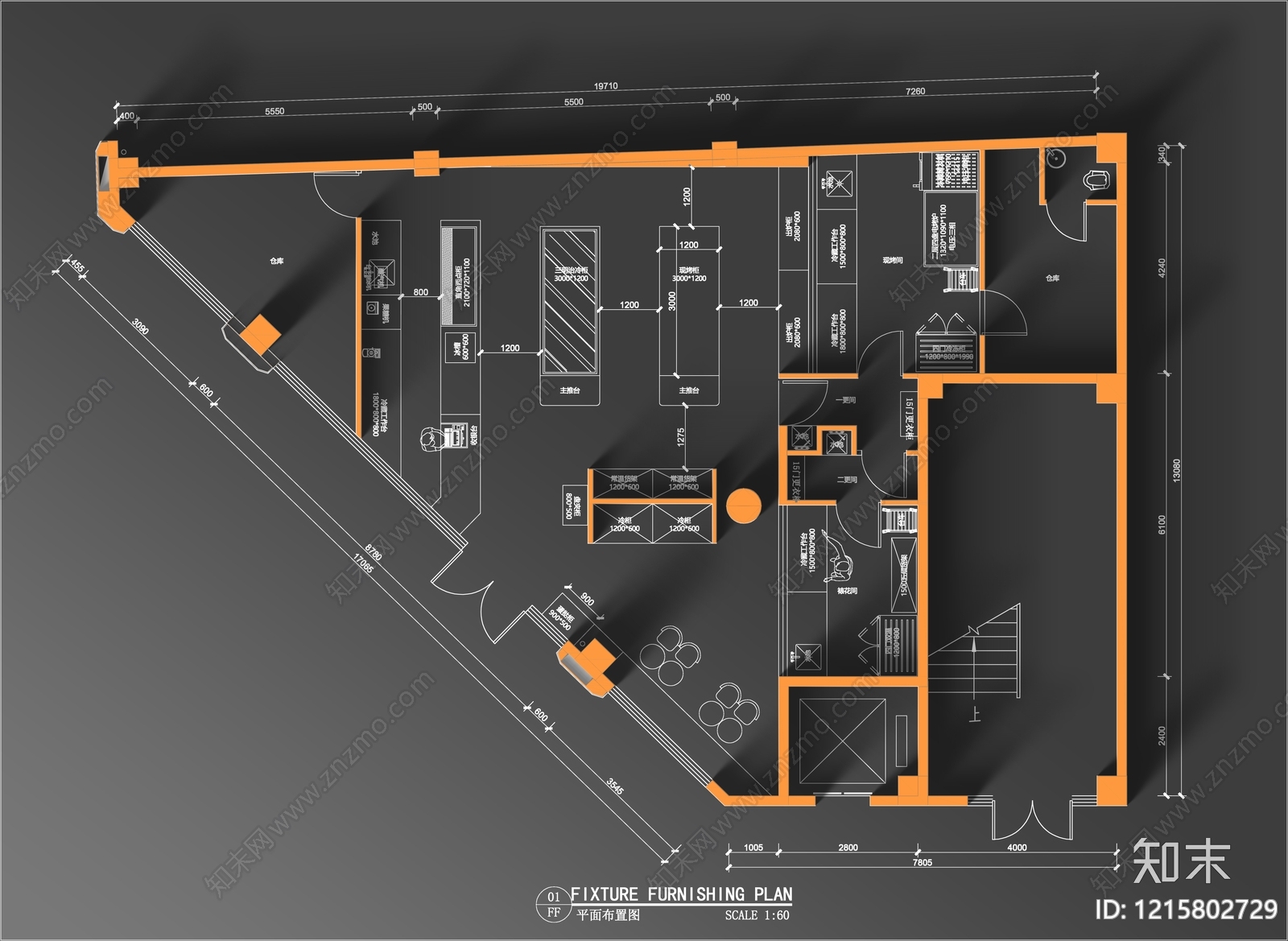 现代面包店cad施工图下载【ID:1215802729】