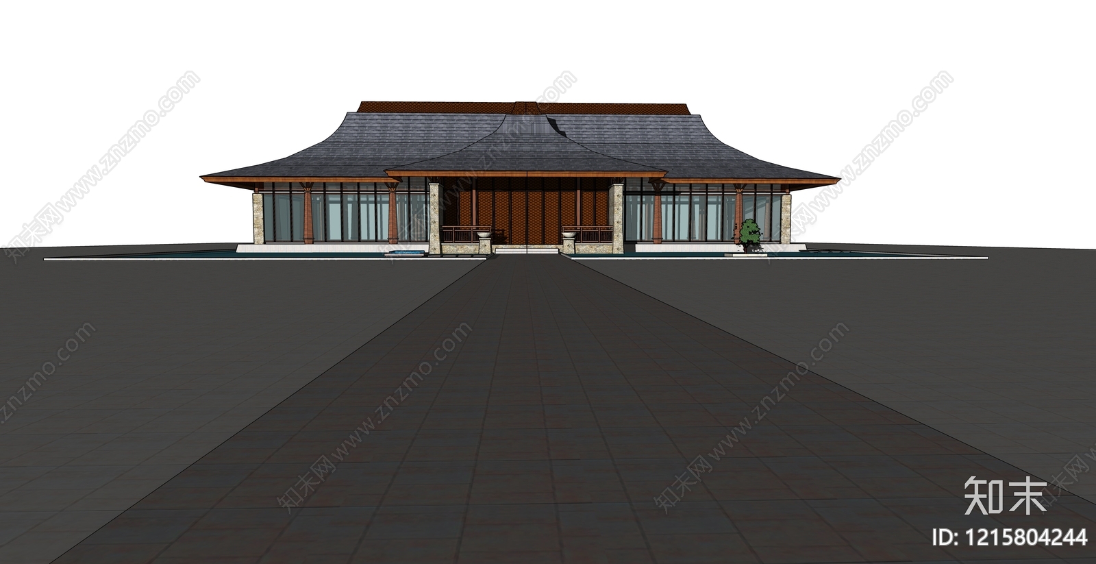 新中式售楼处建筑SU模型下载【ID:1215804244】