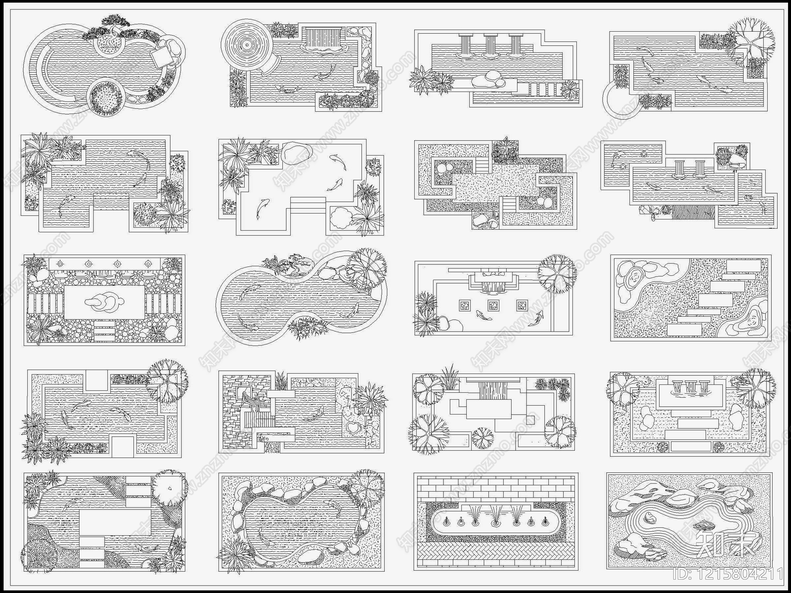 新中式禅意假山水景图库施工图下载【ID:1215804211】