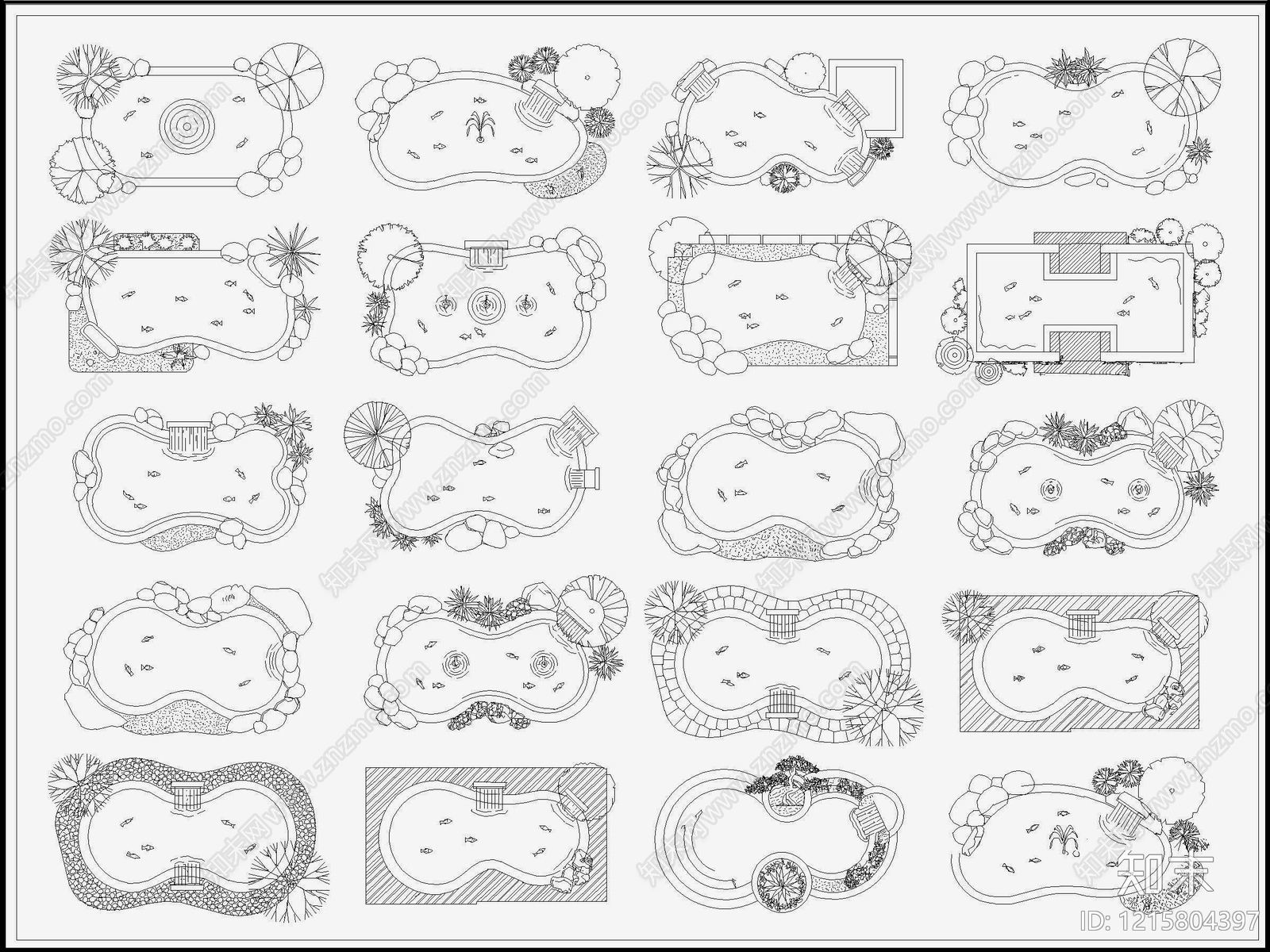 新中式禅意综合景观图库施工图下载【ID:1215804397】