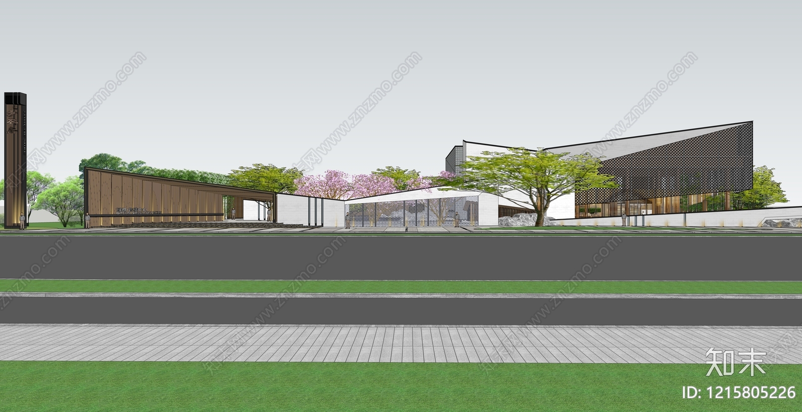 新中式售楼处建筑SU模型下载【ID:1215805226】