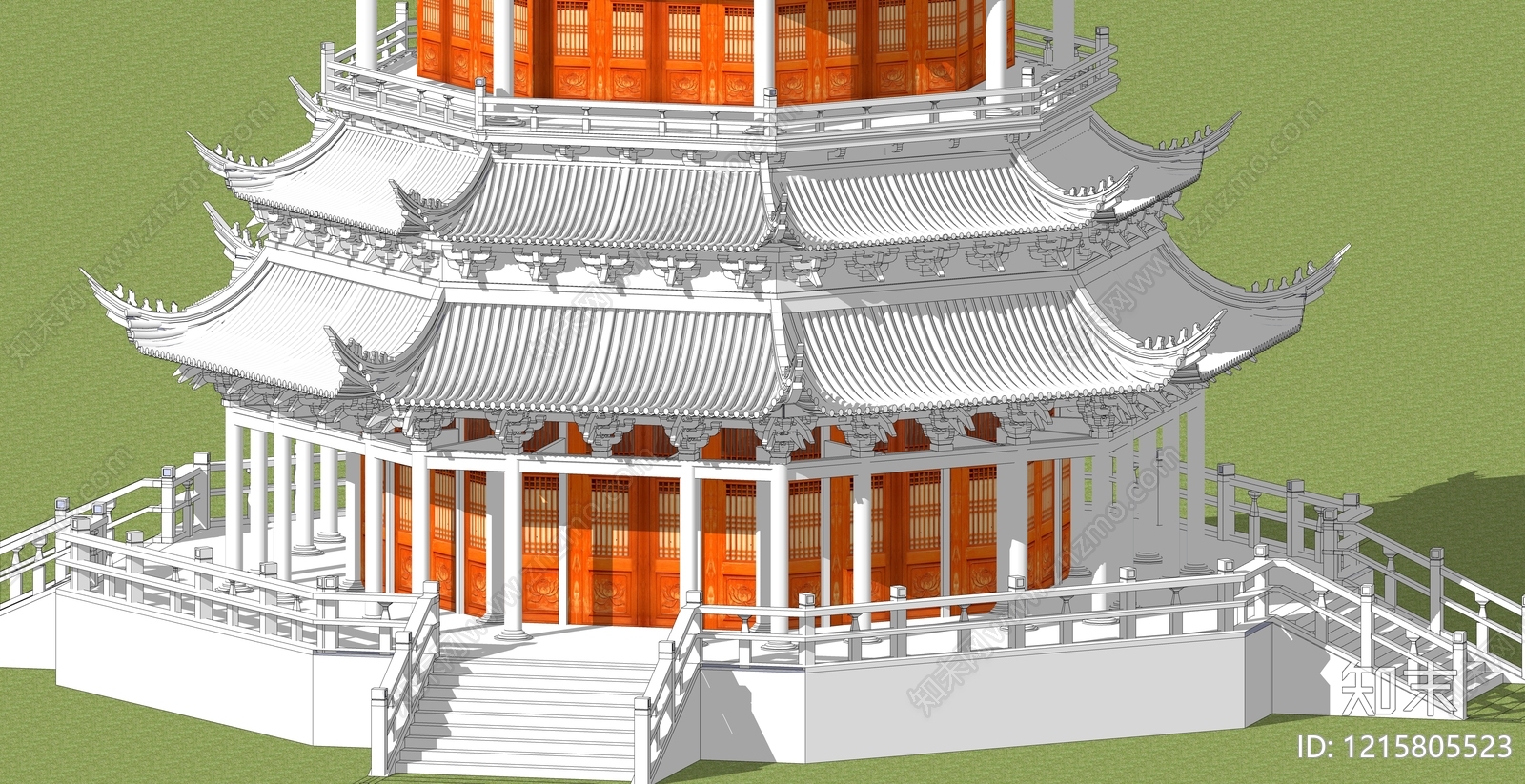 新中式古建筑SU模型下载【ID:1215805523】