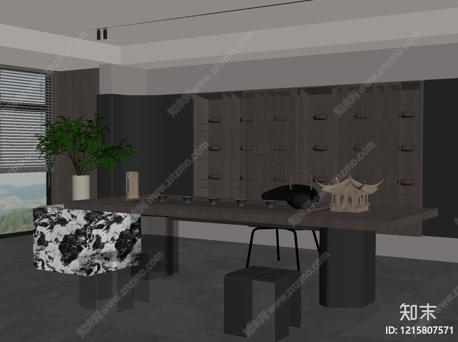 新中式茶室SU模型下载【ID:1215807571】