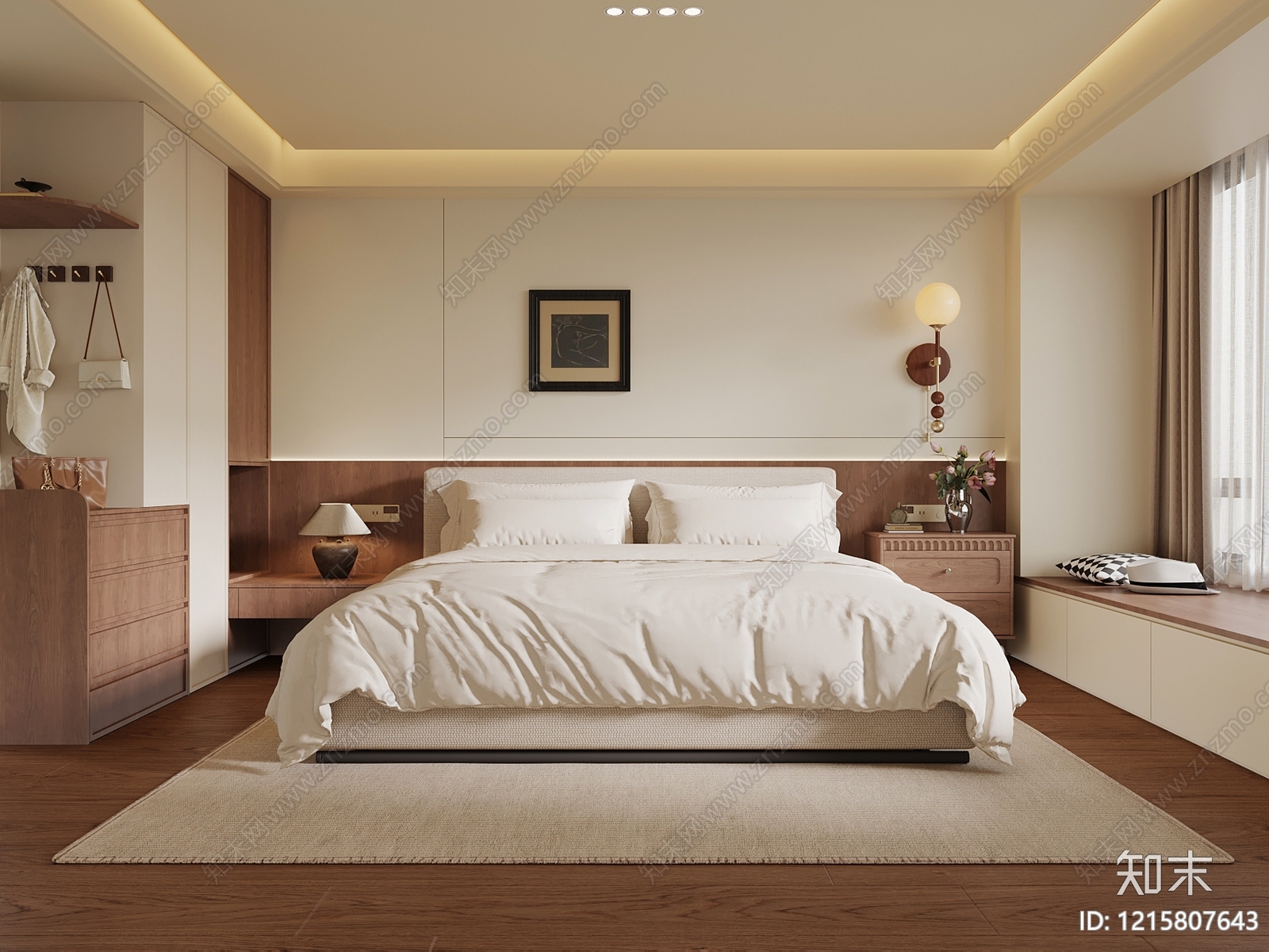 奶油风主卧3D模型下载【ID:1215807643】