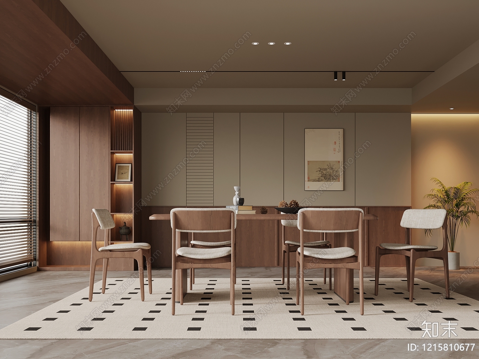 新中式家居餐厅SU模型下载【ID:1215810677】