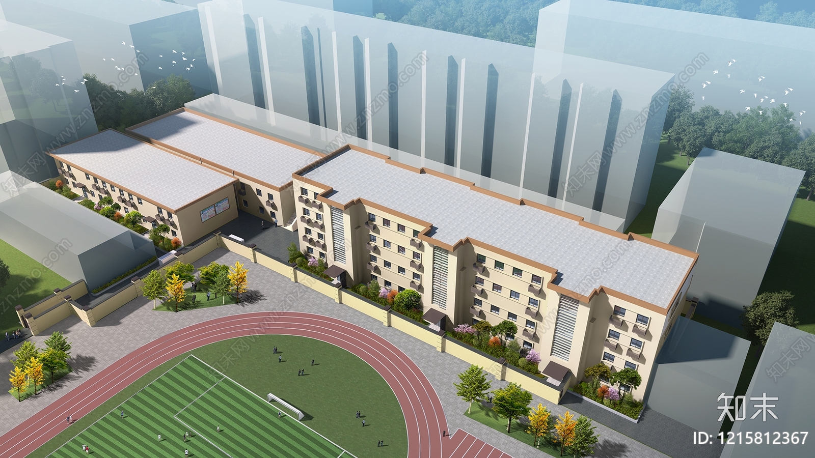现代简约学校外观3D模型下载【ID:1215812367】