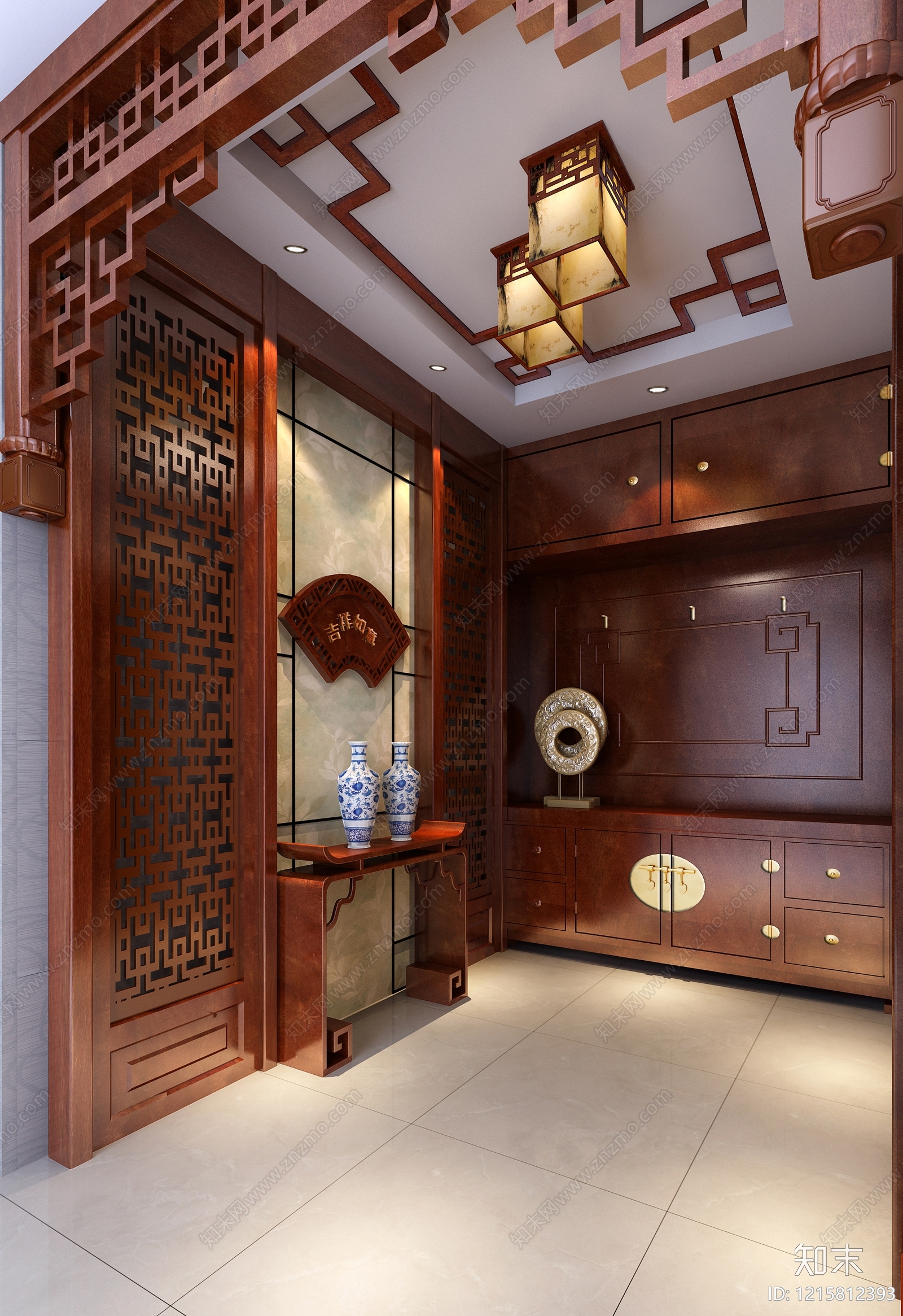 新中式玄关3D模型下载【ID:1215812393】