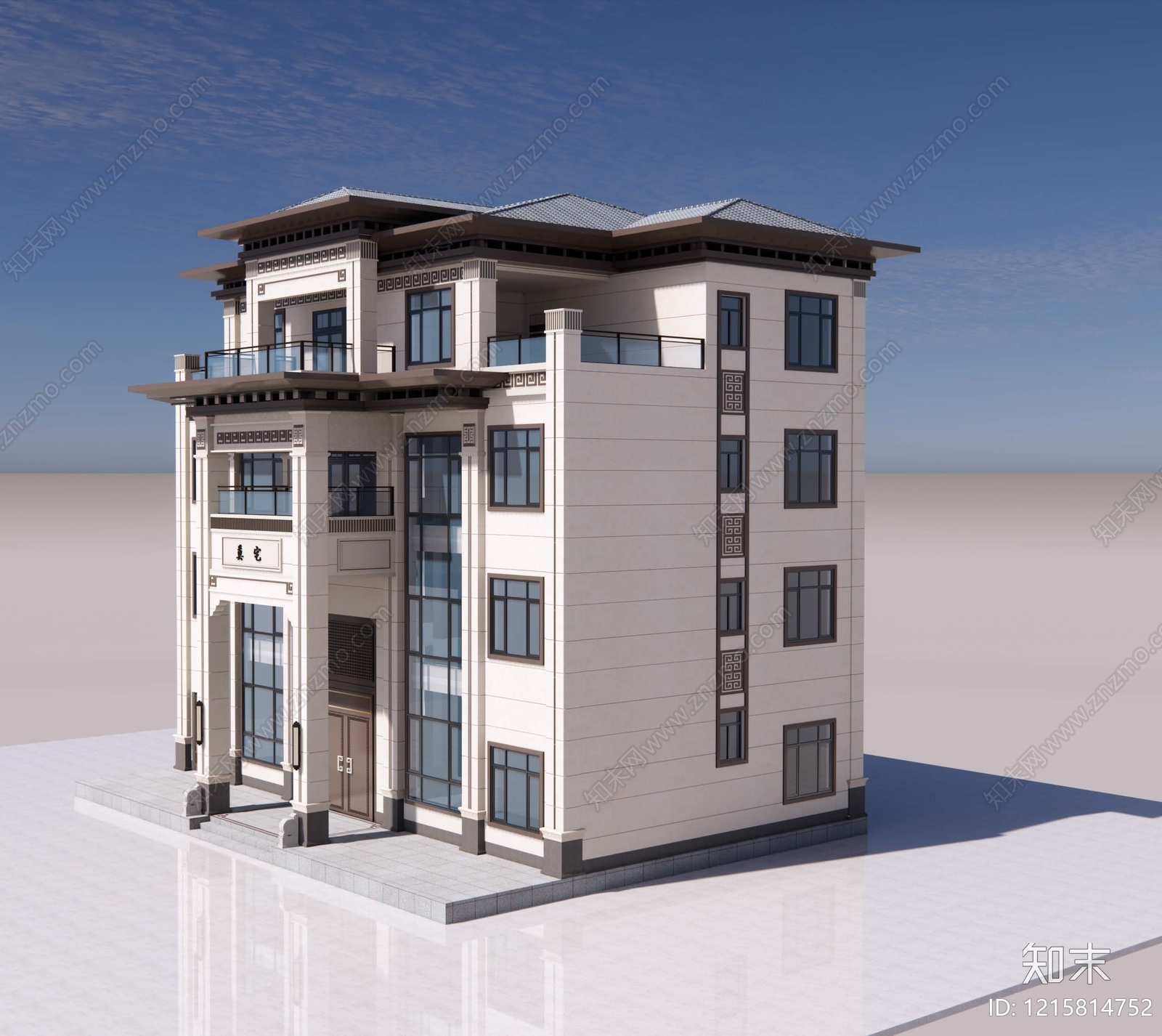 中式新中式别墅建筑施工图下载【ID:1215814752】