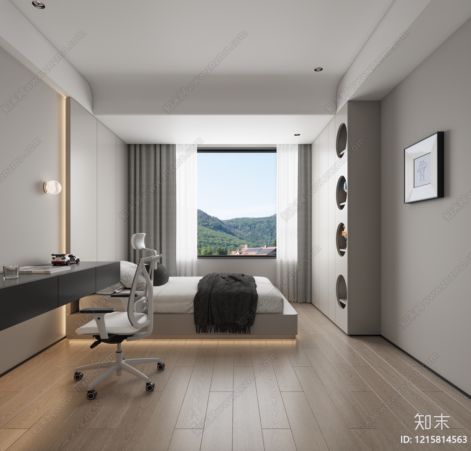 现代极简家居卧室3D模型下载【ID:1215814563】