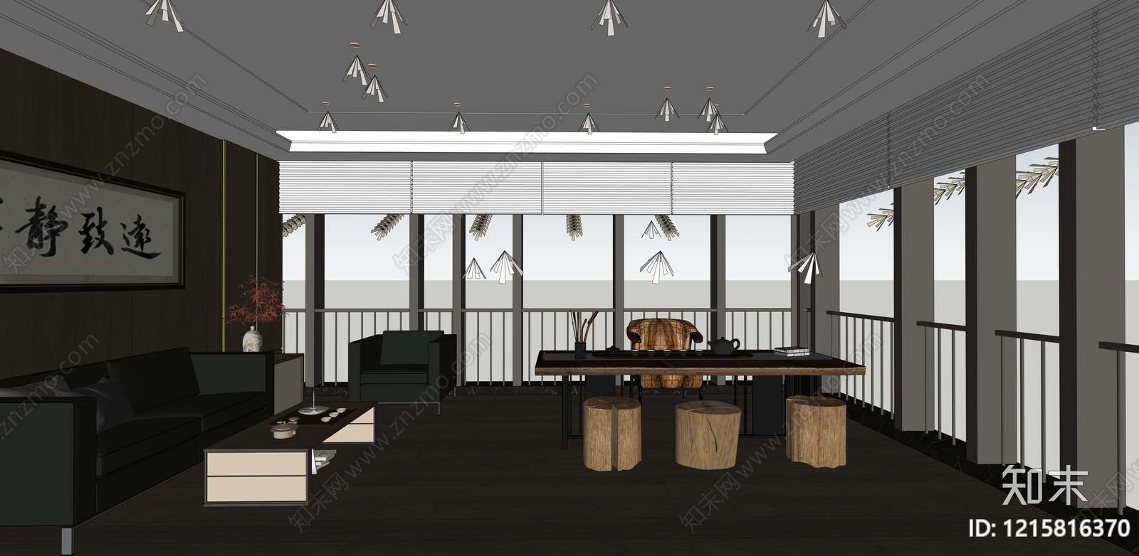 新中式办公室SU模型下载【ID:1215816370】