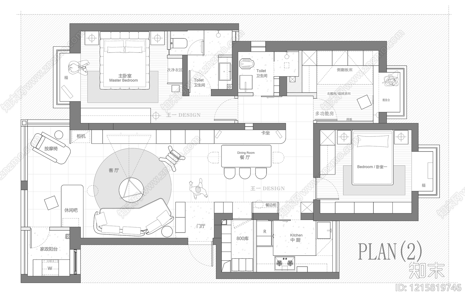 小户型平层cad施工图下载【ID:1215819746】
