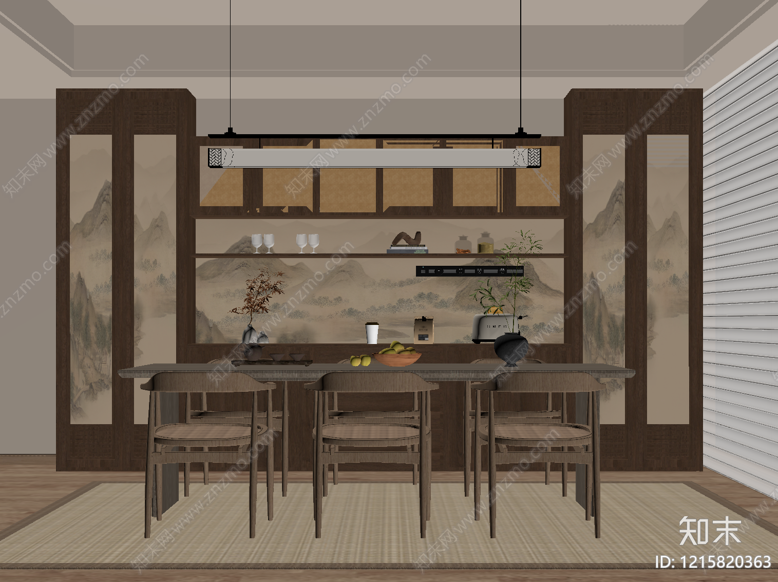 新中式家居餐厅SU模型下载【ID:1215820363】