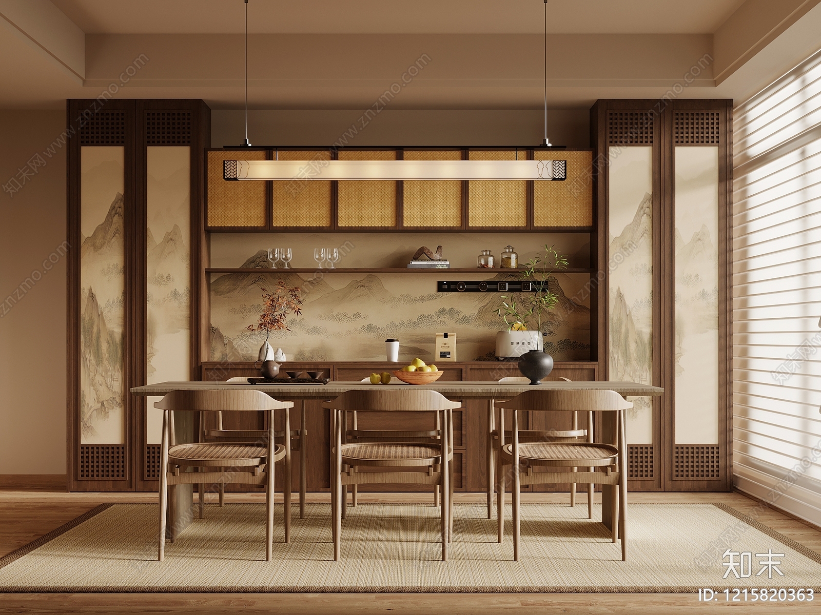 新中式家居餐厅SU模型下载【ID:1215820363】