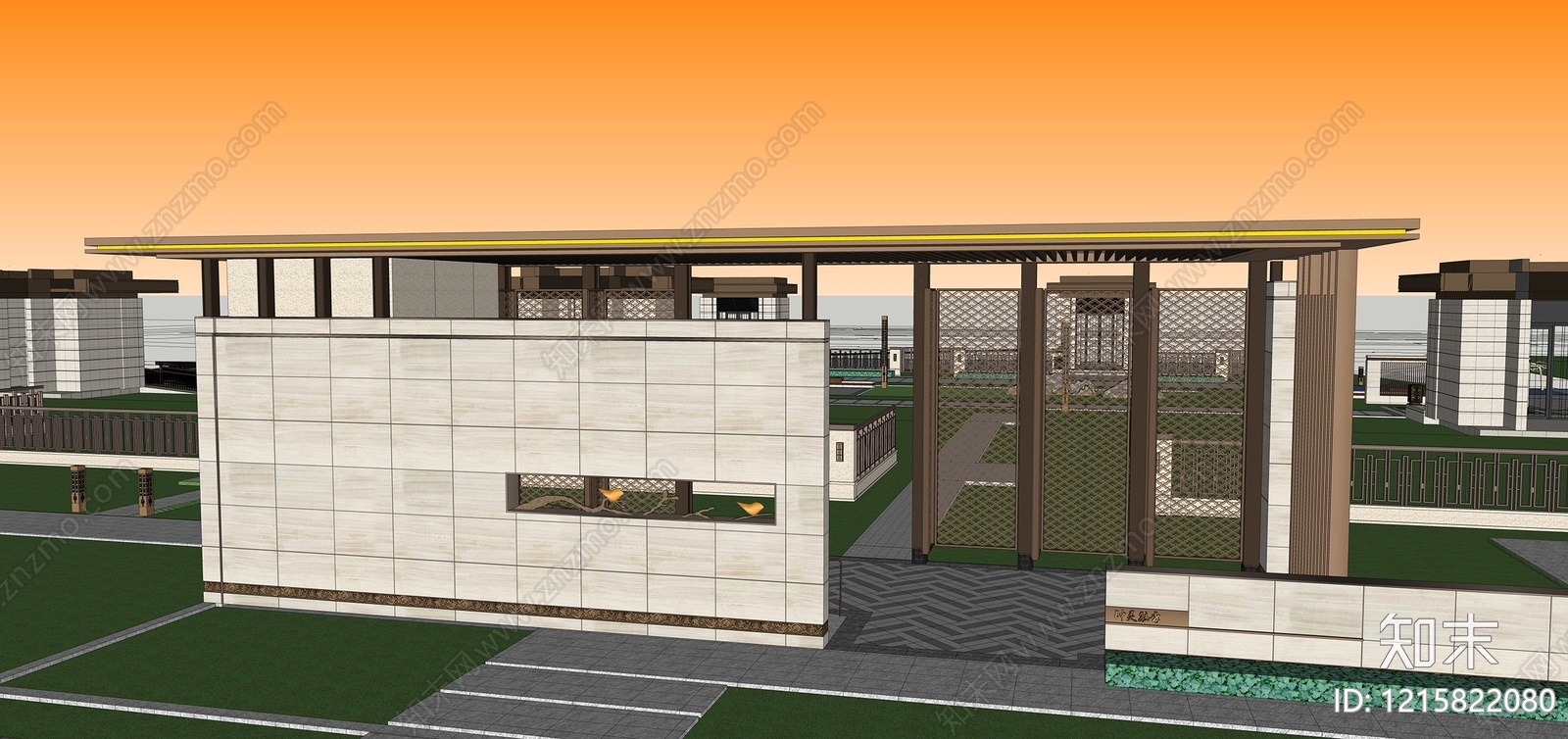 新中式入口大门SU模型下载【ID:1215822080】