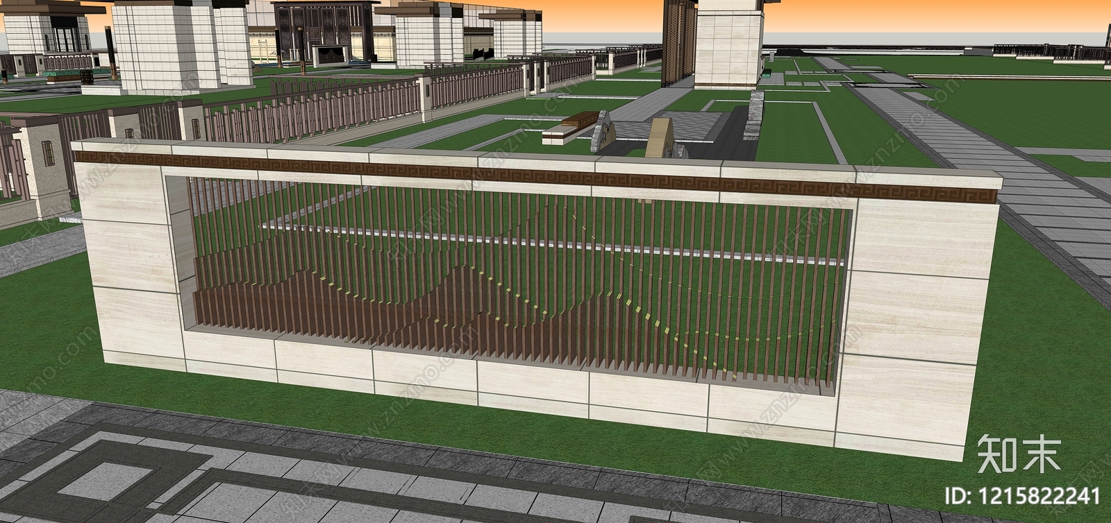 新中式围墙SU模型下载【ID:1215822241】