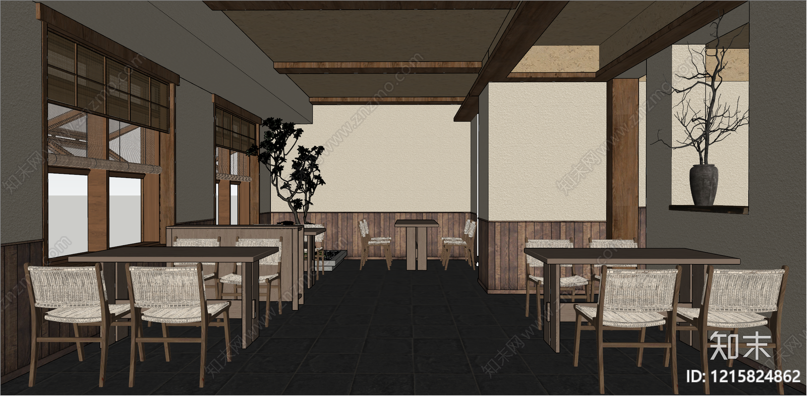 日式禅意中餐厅SU模型草图