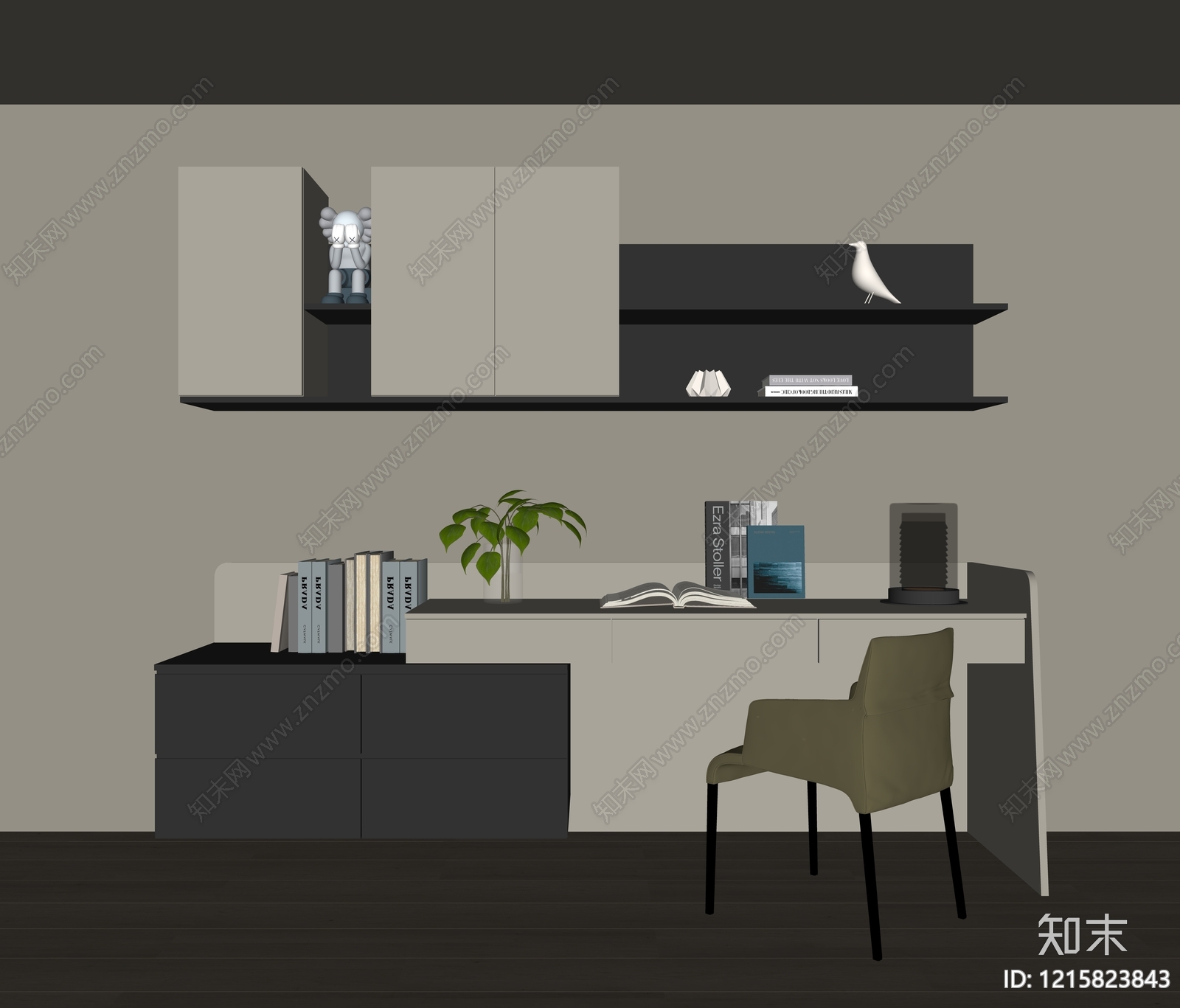 现代书桌一体柜SU模型下载【ID:1215823843】