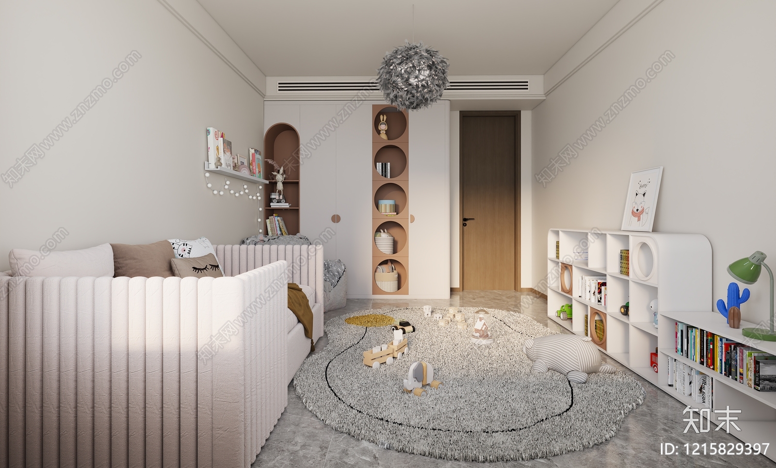 奶油风通用儿童房3D模型下载【ID:1215829397】
