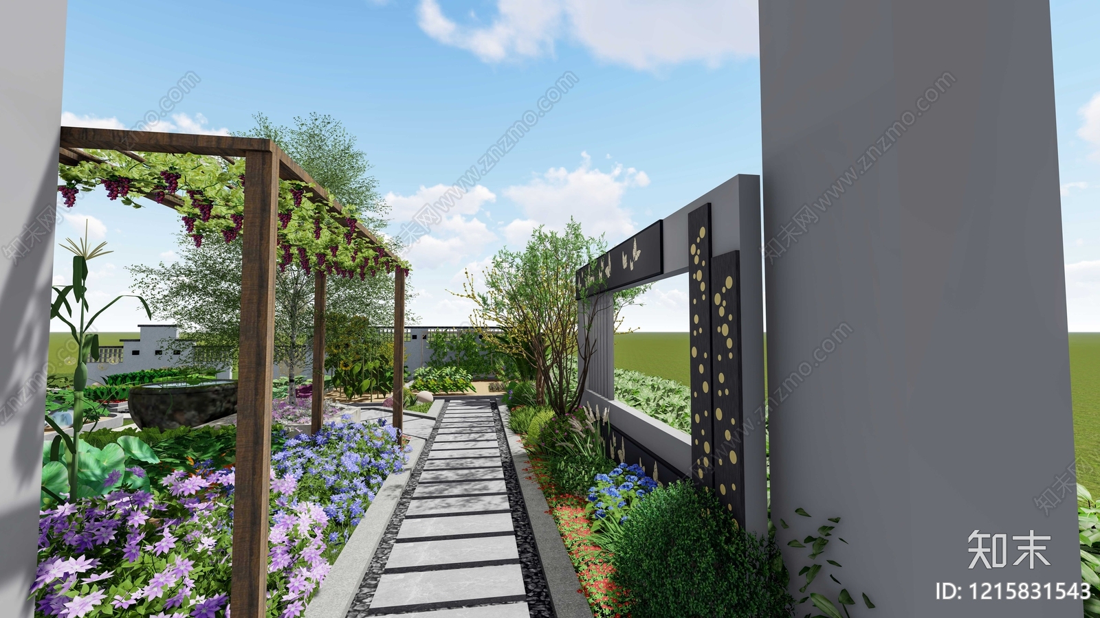 新中式别墅庭院SU模型下载【ID:1215831543】