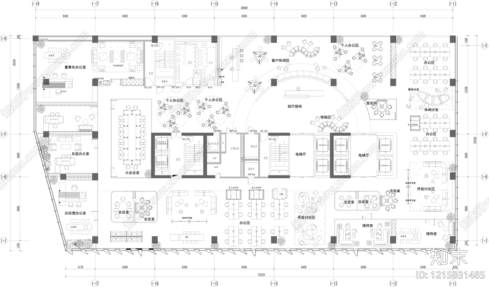 简约开放办公室施工图下载【ID:1215831485】