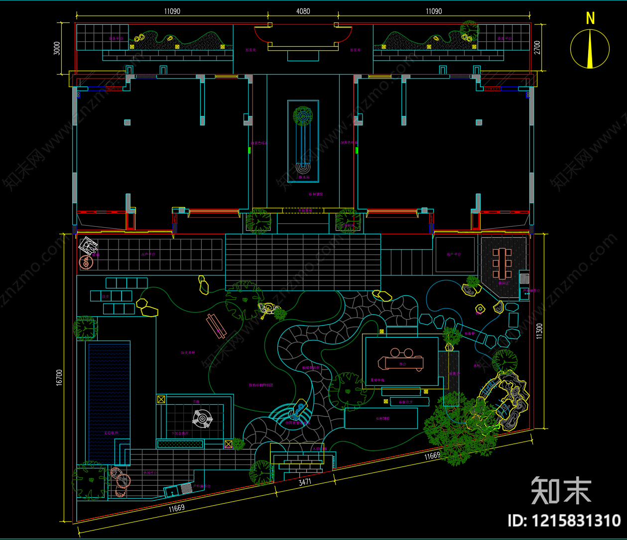 新中式现代庭院施工图下载【ID:1215831310】
