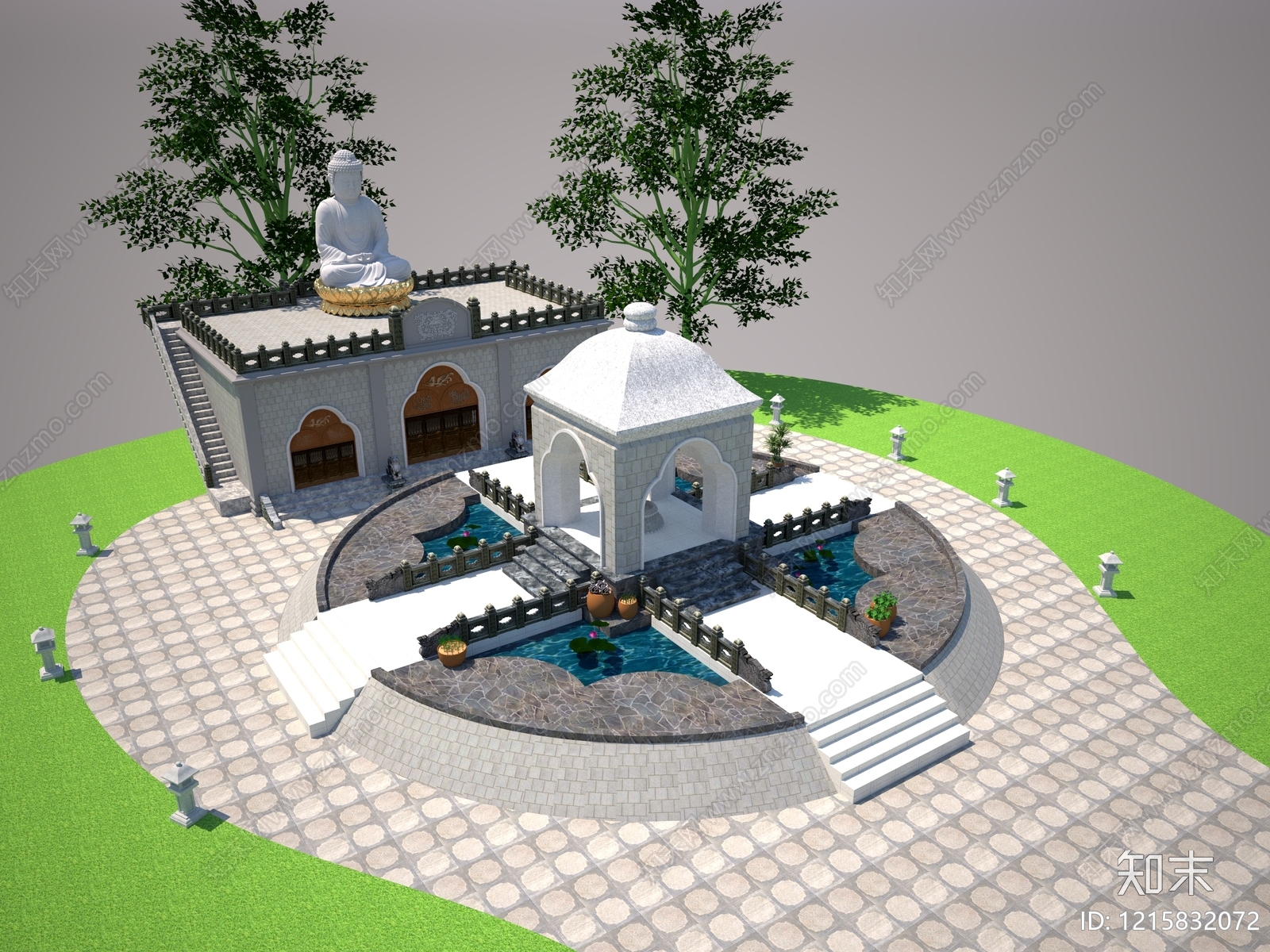 新中式寺庙建筑SU模型下载【ID:1215832072】