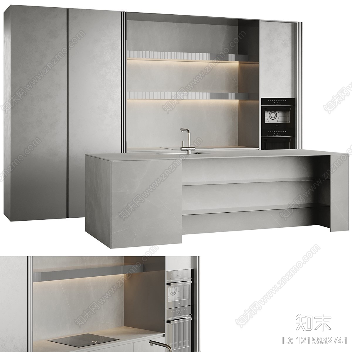 极简开放式厨房3D模型下载【ID:1215832741】
