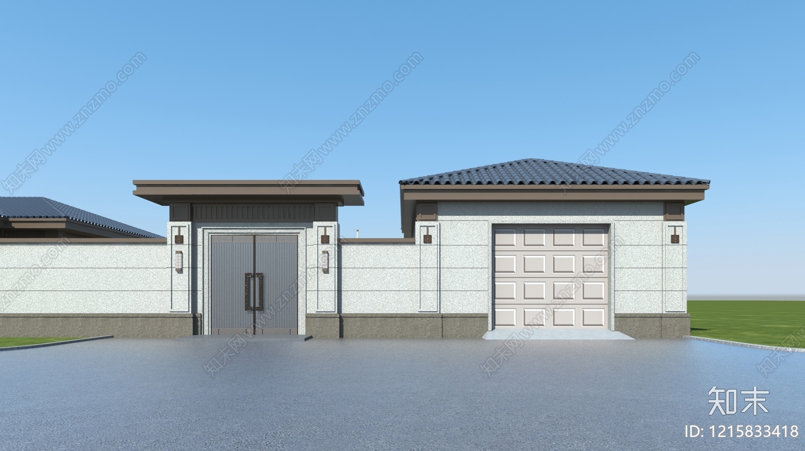 新中式别墅外观3D模型下载【ID:1215833418】