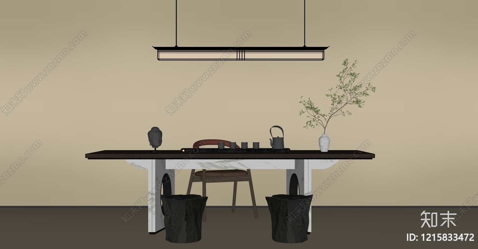 新中式茶桌椅SU模型下载【ID:1215833472】