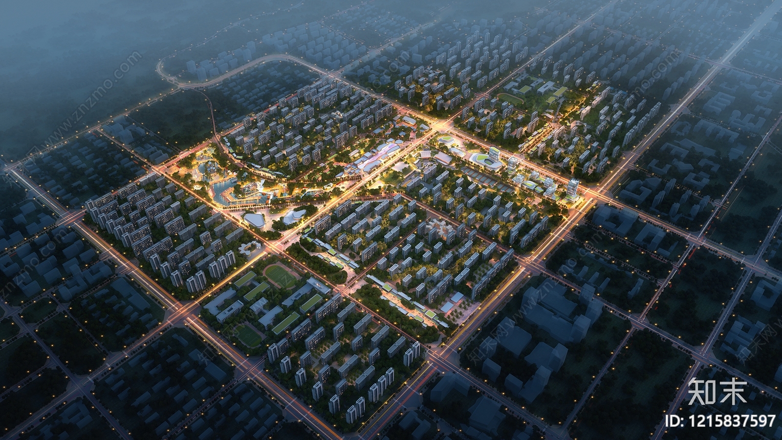 现代主义鸟瞰规划3D模型下载【ID:1215837597】