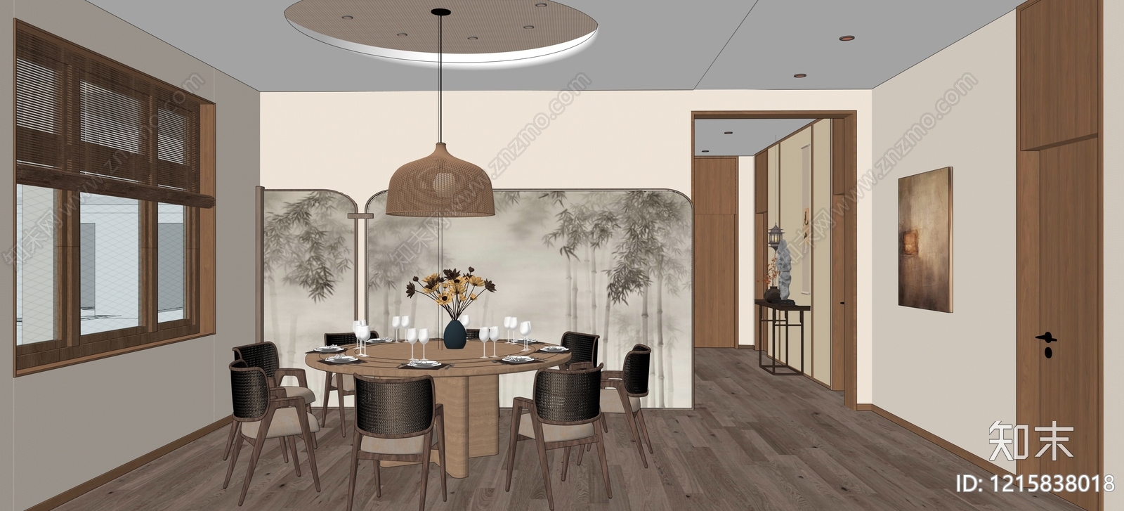 新中式家居餐厅SU模型下载【ID:1215838018】