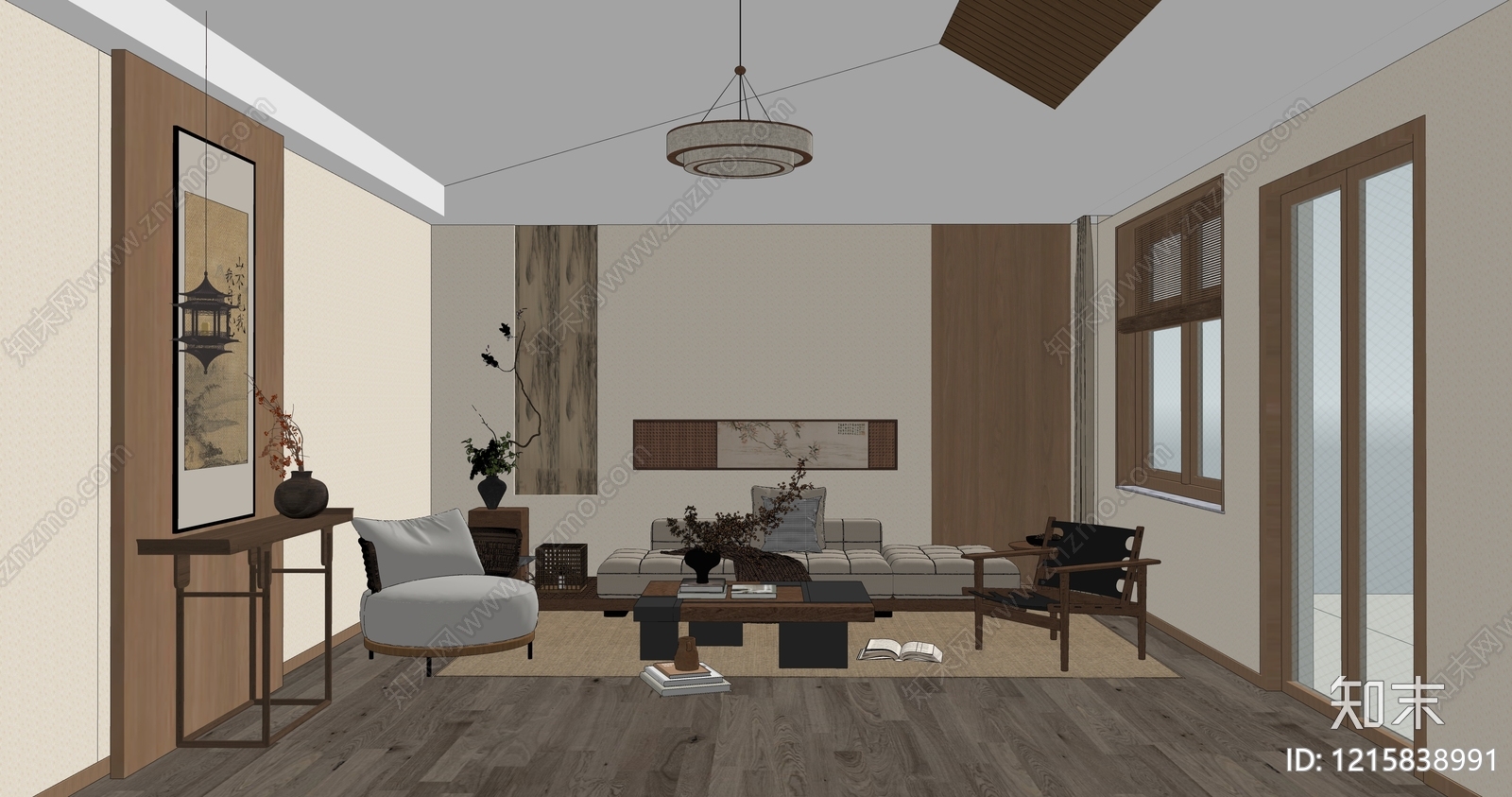新中式家居客厅SU模型下载【ID:1215838991】