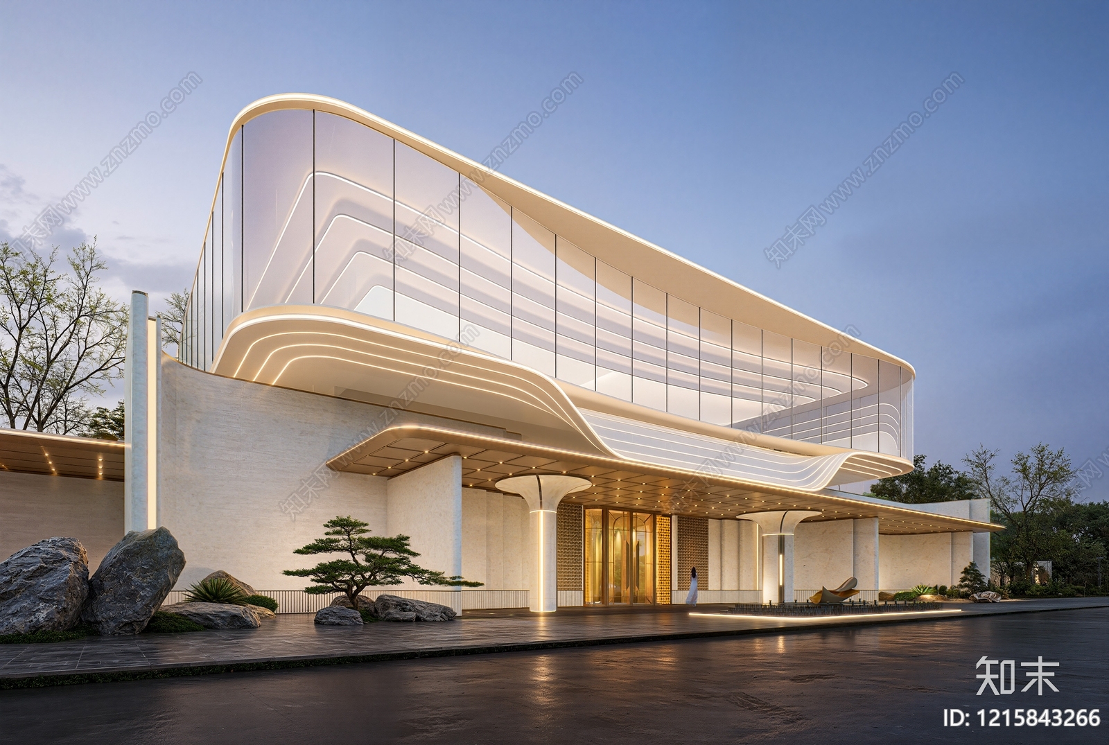 现代售楼处建筑SU模型下载【ID:1215843266】