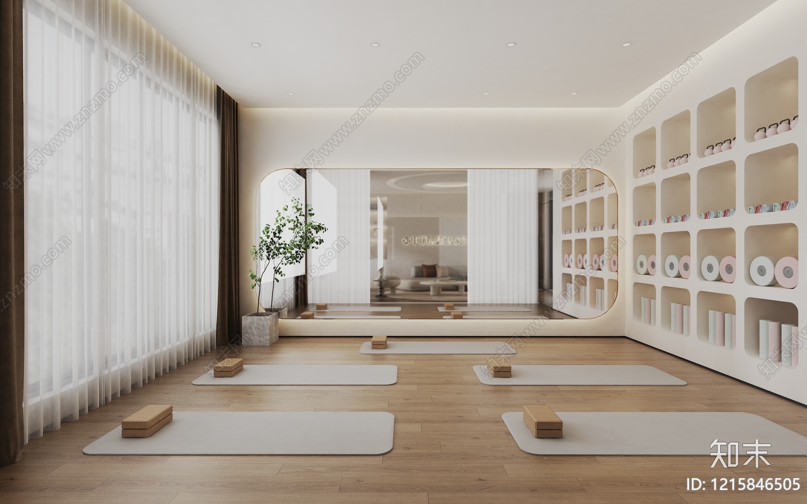 奶油风瑜伽室3D模型下载【ID:1215846505】