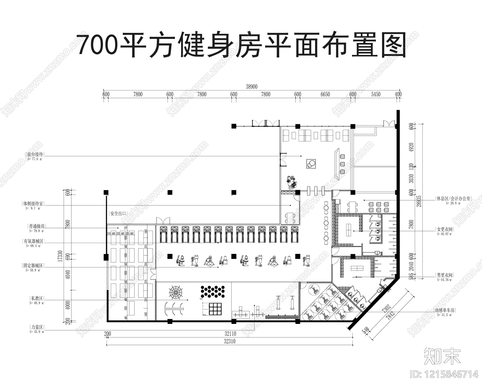现代健身房施工图下载【ID:1215846714】