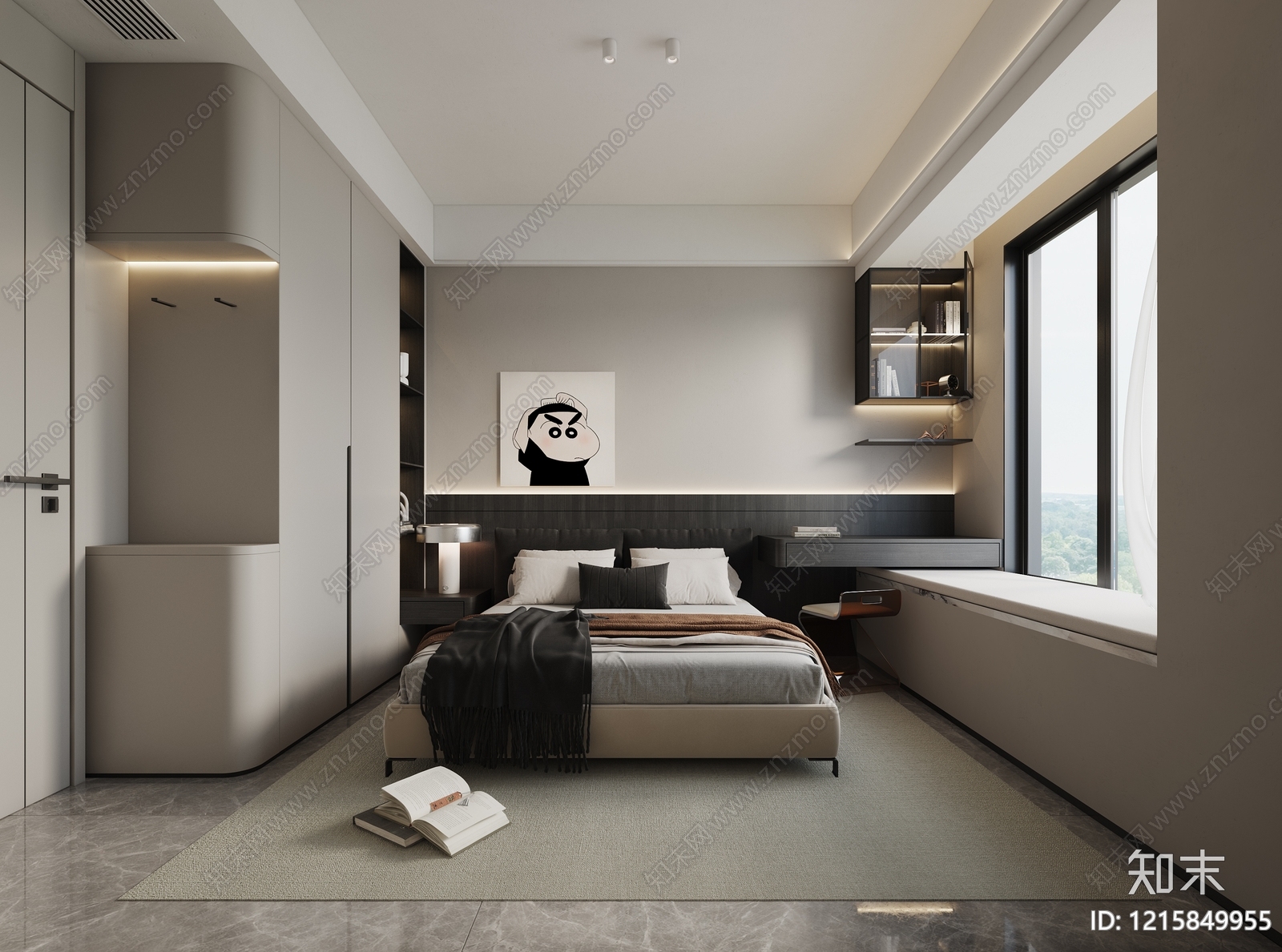 现代极简黑白灰卧室3D模型下载【ID:1215849955】
