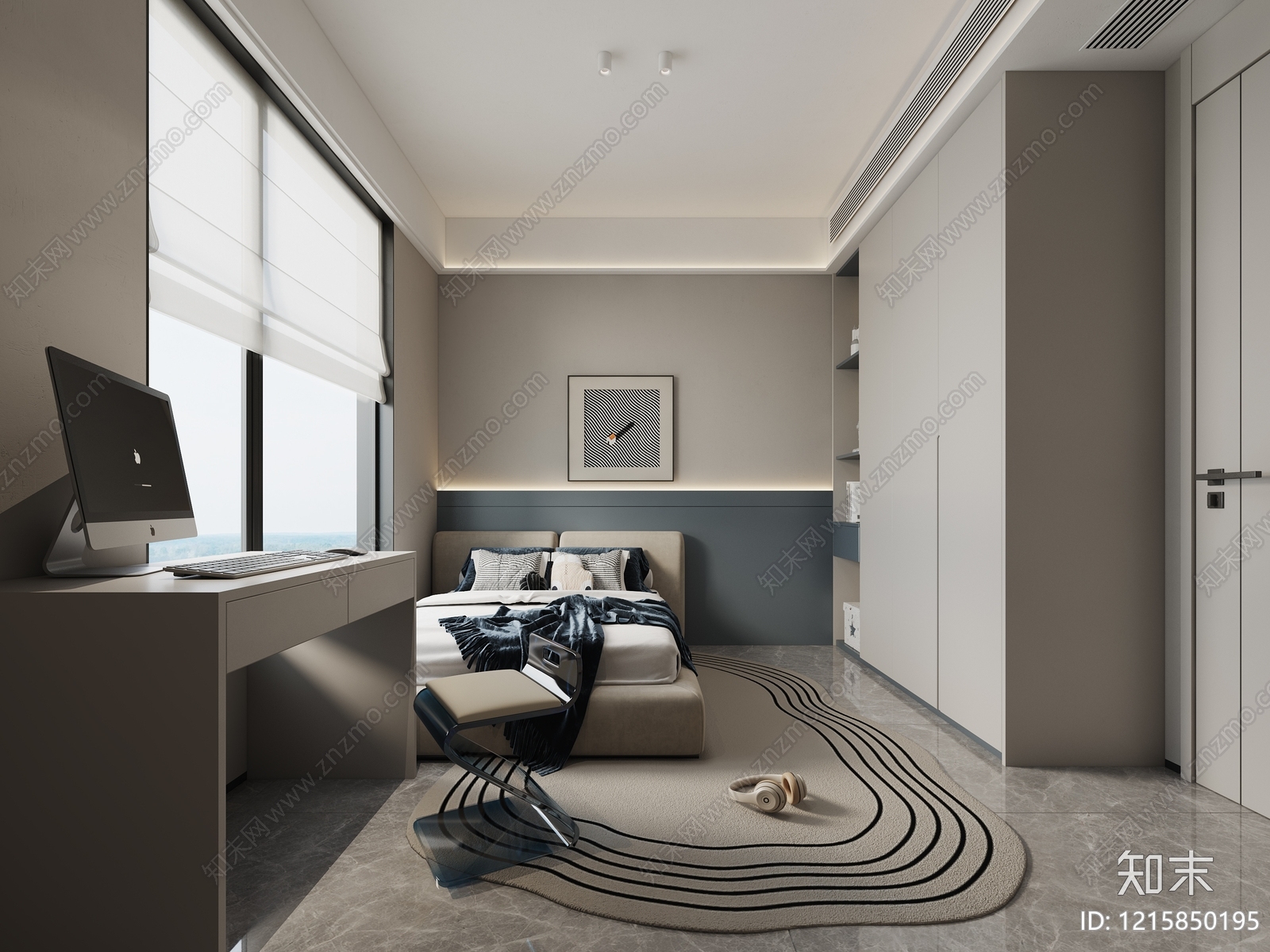 现代简约小卧室3D模型下载【ID:1215850195】