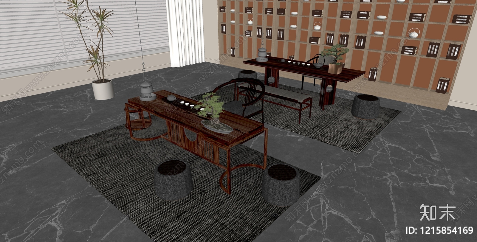 新中式茶桌椅SU模型下载【ID:1215854169】