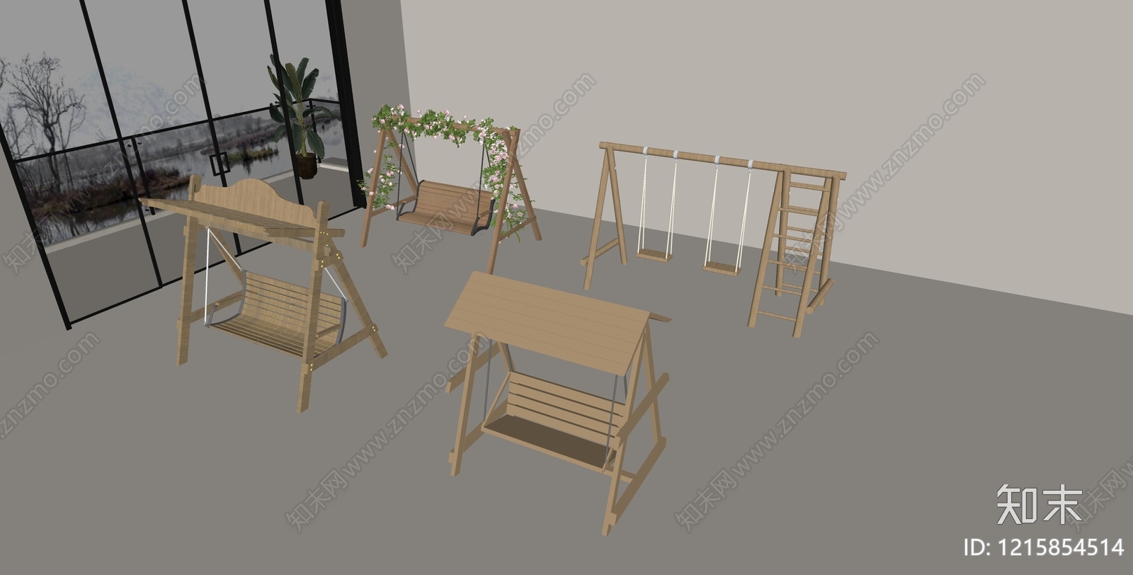 原木风秋千椅SU模型下载【ID:1215854514】