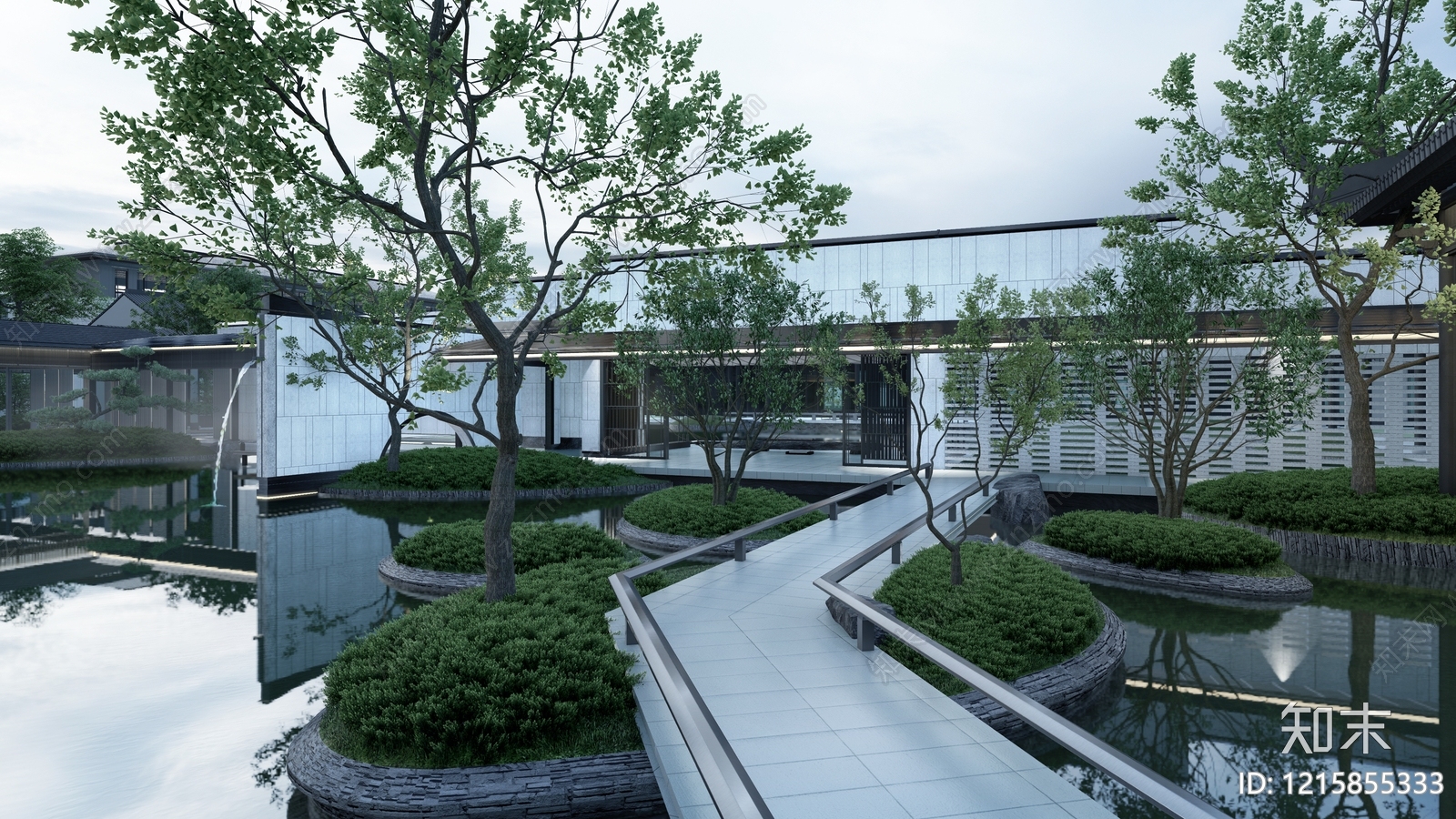 新中式住宅区景观SU模型下载【ID:1215855333】