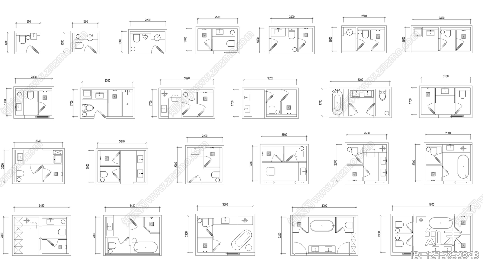 现代卫生间施工图下载【ID:1215859343】