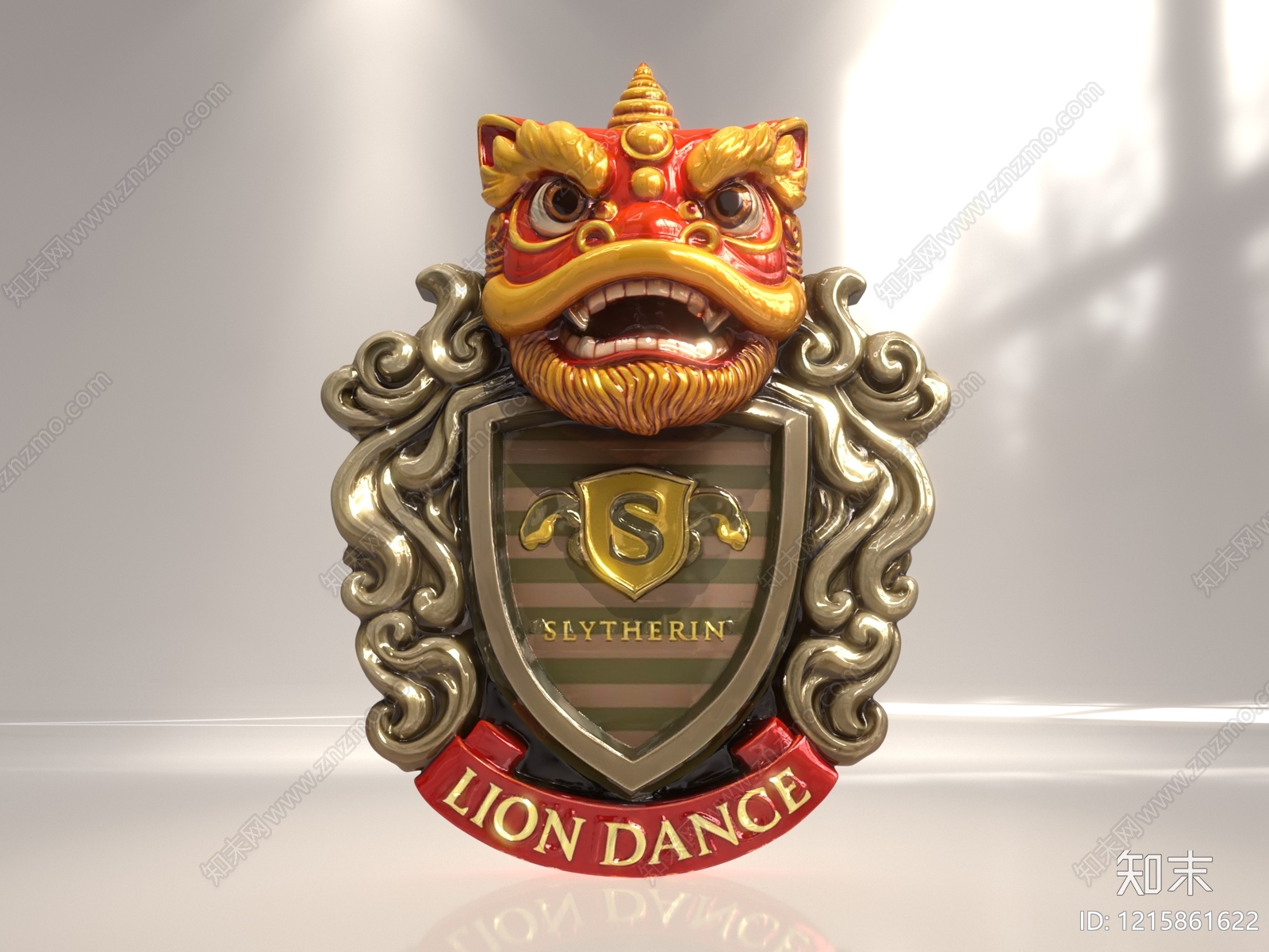 新中式旗帜徽章3D模型渲染效果图