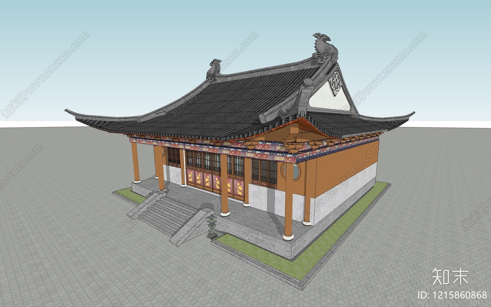 新中式寺庙建筑SU模型下载【ID:1215860868】