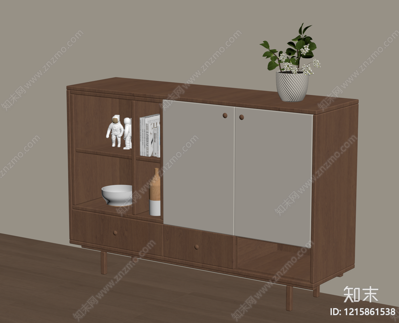 原木风餐边柜SU模型下载【ID:1215861538】