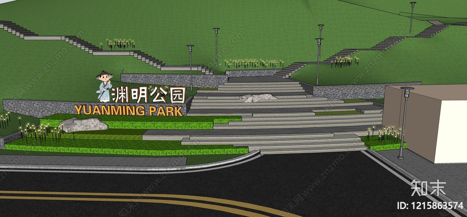 新中式景观景观公园SU模型下载【ID:1215863574】
