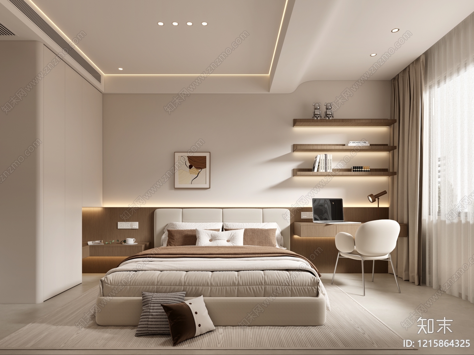 奶油风主卧3D模型下载【ID:1215864325】