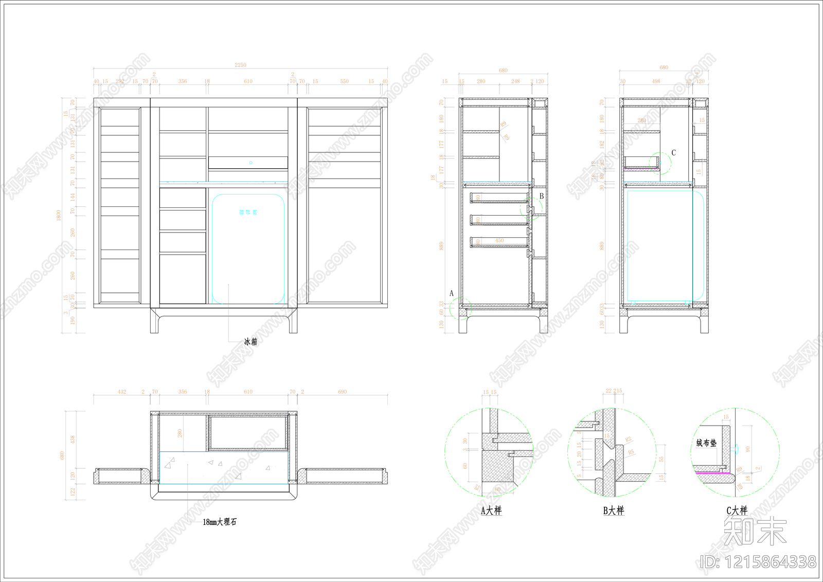 新中式中式柜子施工图下载【ID:1215864338】