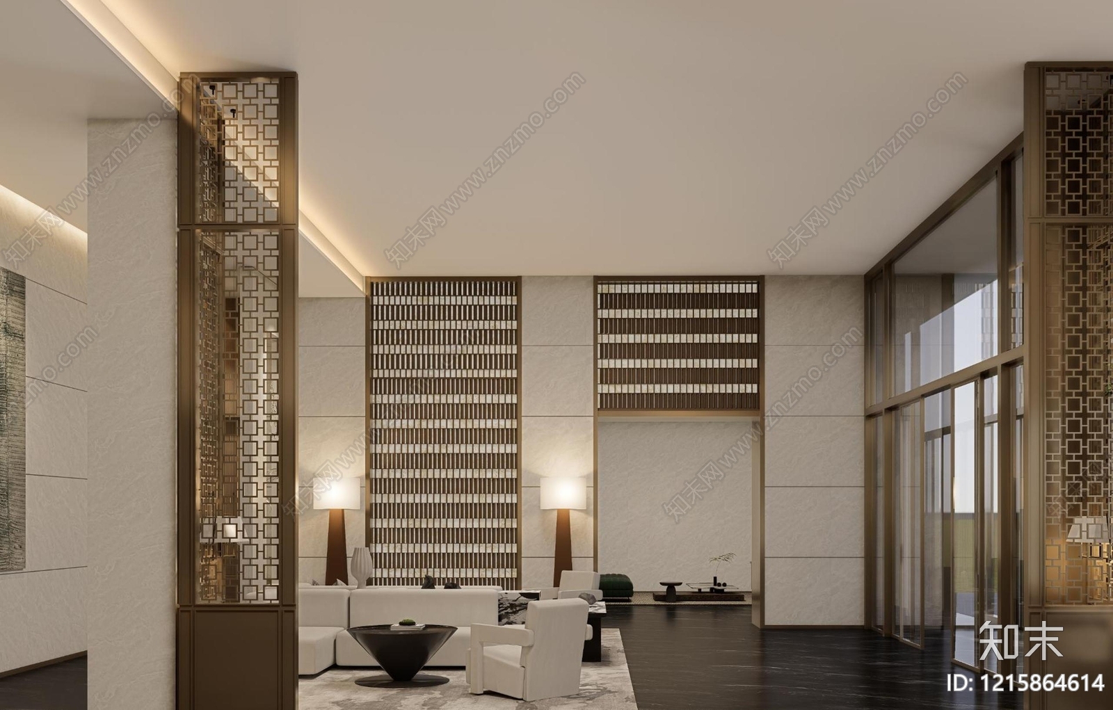 新中式酒店大堂SU模型下载【ID:1215864614】