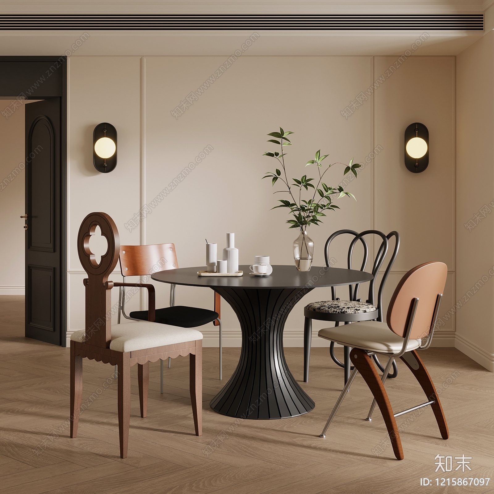 法式餐桌SU模型下载【ID:1215867097】