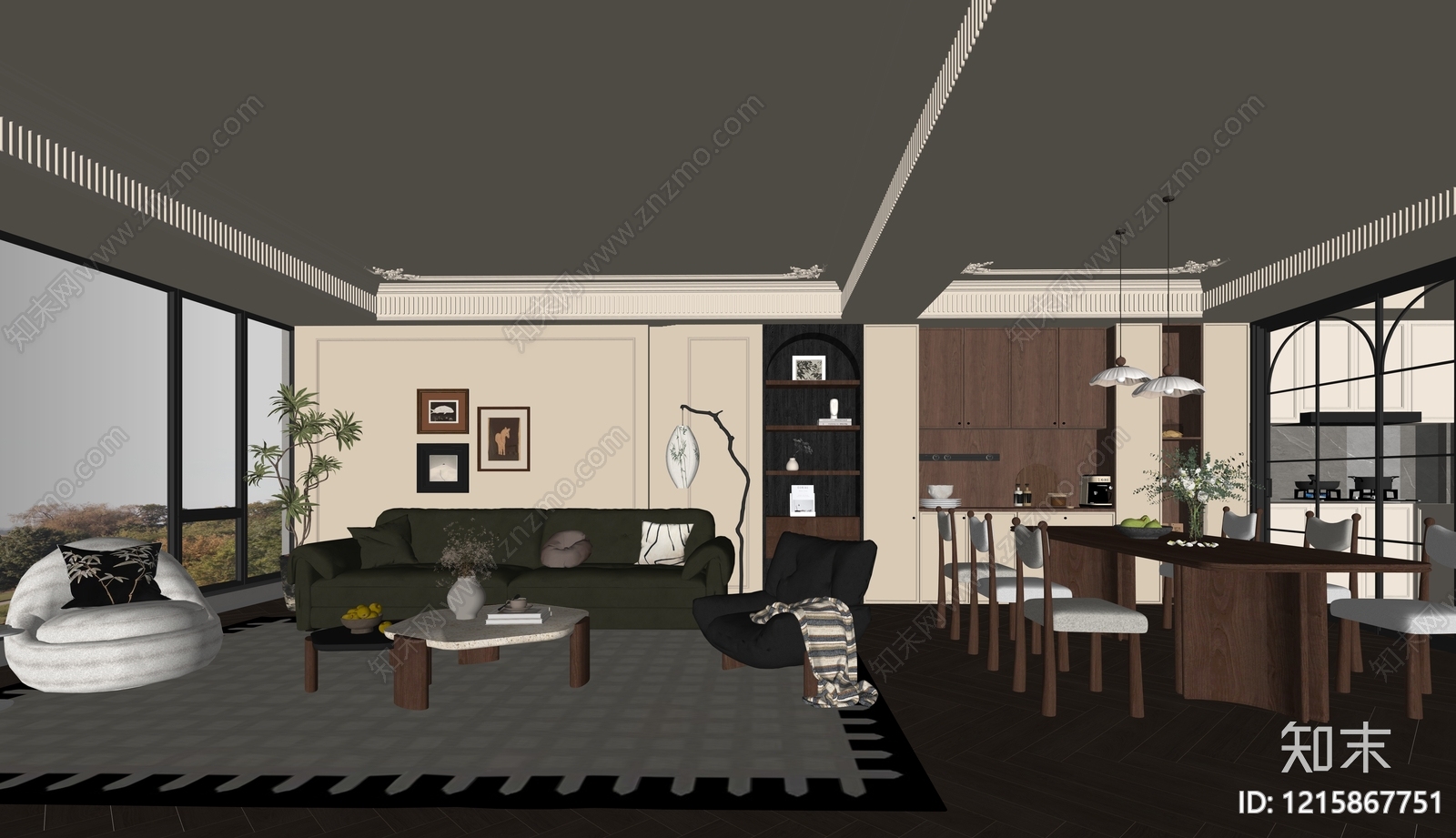 现代客餐厅SU模型下载【ID:1215867751】